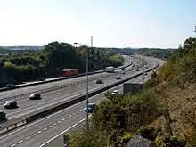 M20 motorway near Maidstone, England, showing separated local express lanes