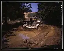 An M3 going through water obstacle, Ft. Knox, Ky.