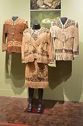 Fringed leather jackets called cueras and outfit for dancing to huapangos and sones from Tamaulipas.