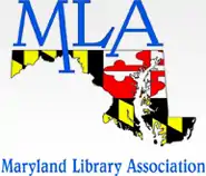 image of state of Maryland with MD flag superimposed with the letters MLA and the words Maryland Library Association