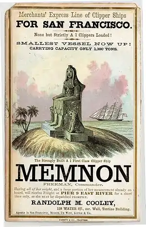 Sailing card for the clipper ship Memnon