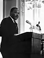 Martin Luther King Jr. delivering a speech to Pitt students and faculty in the William Pitt Union ballroom on November 2, 1966