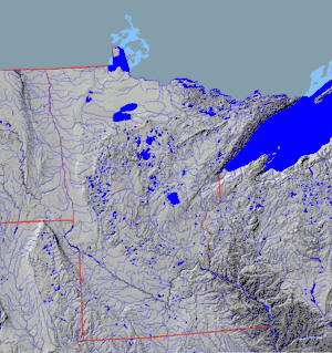 Topographic map of Minnesota streams, lakes and rivers