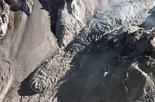 A small icefall on east lobe of the new Crater Glacier on Mount St. Helens.