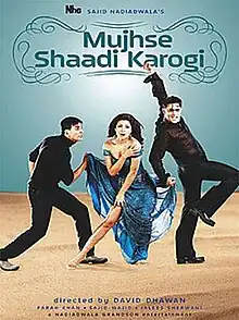 The poster features two young men pursuing a woman with sand and black themed colour in the background. Text at the bottom of the poster reveals the tagline of the film while the text at the bottom of the poster reveals the title, name of the director, name of the producer, name of the distributor, the release date and the rest of the credits.