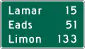 Mileage signs for highway routes
