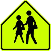 School zone ahead (also used for pedestrian crosswalks near schools) since 1998