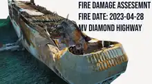 Hull of vessel 'K-Line Diamond Highway' burned on 28 April 2023 in baranagy Punta Engano, Lapu Lapu City. Author: Bart Sakwerda