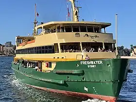 Freshwater departing Circular Quay in 2022. Her refit took place the previous year.