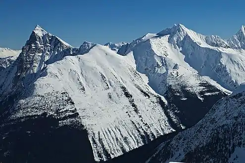 Mt. Macdonald (left) seen with Avalanche Mountain (right)