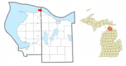 Location within Emmet County (left) and Cheboygan County (right)