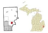 Map of Macomb County highlighting City of Mount Clemens (County seat) in red.