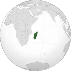 Location of Madagascar (dark green)