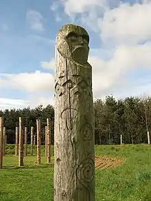 Carved posts in the henge, since replaced with new posts