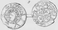 Drawing of both faces of a coin side by side.