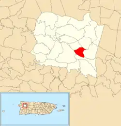 Location of Magos within the municipality of San Sebastián shown in red