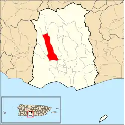 Location of barrio Magueyes within the municipality of Ponce shown in red