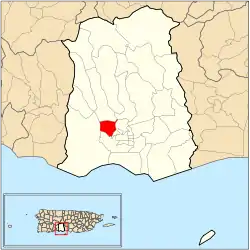 Location of barrio Magueyes Urbano within the municipality of Ponce shown in red