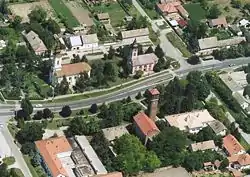 The main street of Magyarcsanád on an aerial photo