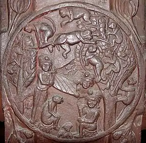 Scene from Mahakapi Jataka in Bharhut, 2nd century BCE.