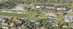 Oblique aerial photo showing the domes.