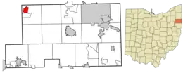 Location of Craig Beach in Mahoning County and in the State of Ohio