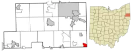Location of Petersburg in Mahoning County and in the State of Ohio