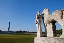 Statue and Bell Tower at Olympiastadion