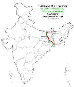 Maithili Express (Kolkata–Darbhanga) route map