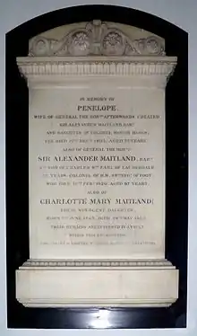 Memorial plaque to Sir Alexander Maitland, 1st Baronet (St Andrew's church, Totteridge)