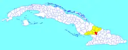 Majibacoa municipality (red) within  Las Tunas Province (yellow) and Cuba