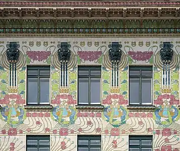 Floral design by Alois Ludwig on the façade of Maiolica House by Otto Wagner (1898)