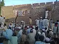 The traditional archery sport of the Pashtuns called makha. Target is being prepared in the village of Kaddi in Swabi District