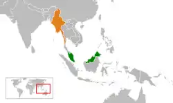 Map indicating locations of Malaysia and Myanmar