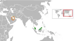 Map indicating locations of Malaysia and Qatar