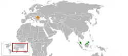 Map indicating locations of Malaysia and Romania