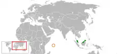 Map indicating locations of Malaysia and Seychelles