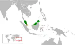 Map indicating locations of Malaysia and Singapore