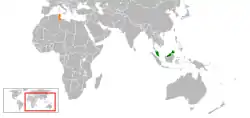 Map indicating locations of Malaysia and Tunisia