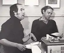 Plater (right) with actor Malcolm Hebden in 1972