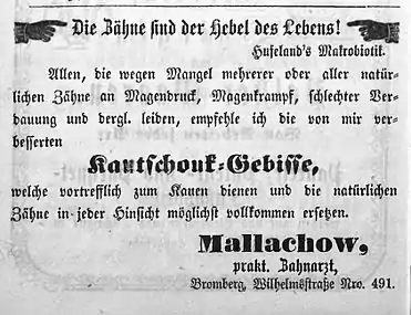 Advertisement for Dr. Mallachow in 1864