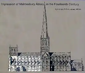 The Abbey in the 14th century: only the brightened area is now used, following collapses of the spire and west tower