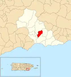 Location of Mamey within the municipality of Patillas shown in red