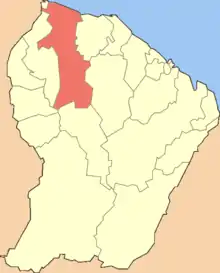 Location of the commune (in red) within French Guiana