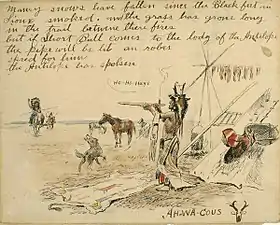 Maney Snows Have Fallen...(Letter from Ah-Wa-Cous (Charles Russell) to Short Bull), ca.1909 - 1910, Watercolor, pen & ink on paper, Sid Richardson Museum, Fort Worth, Texas