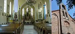 Interior and exterior of Saint Nicholas church in Maniewo