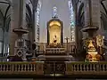 The cathedra, newer high altar, pulpit, and altar rail