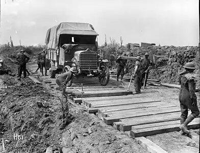 Men of the battalion constructing a road, 1917–18