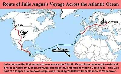 Julie's route from Moscow to Vancouver via bicycle and rowboat