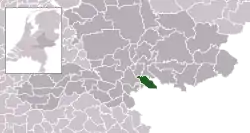 Highlighted position of Rijnwaarden in a municipal map of Gelderland